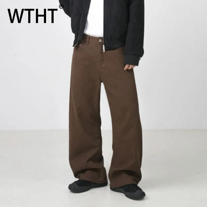 

WTHT Fashion Men's Solid Color Loose Straight Denim Pants Vintage 2025 Summer Casual High-waisted Wide Leg Jeans Male 2A0733