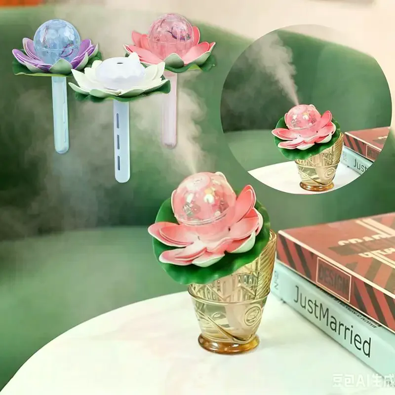 Lotus Shape Humidifier Stick With LED Lights Portable USB Mini Air Diffuser Car Purifier Aroma Anion Mist Maker For Home Office