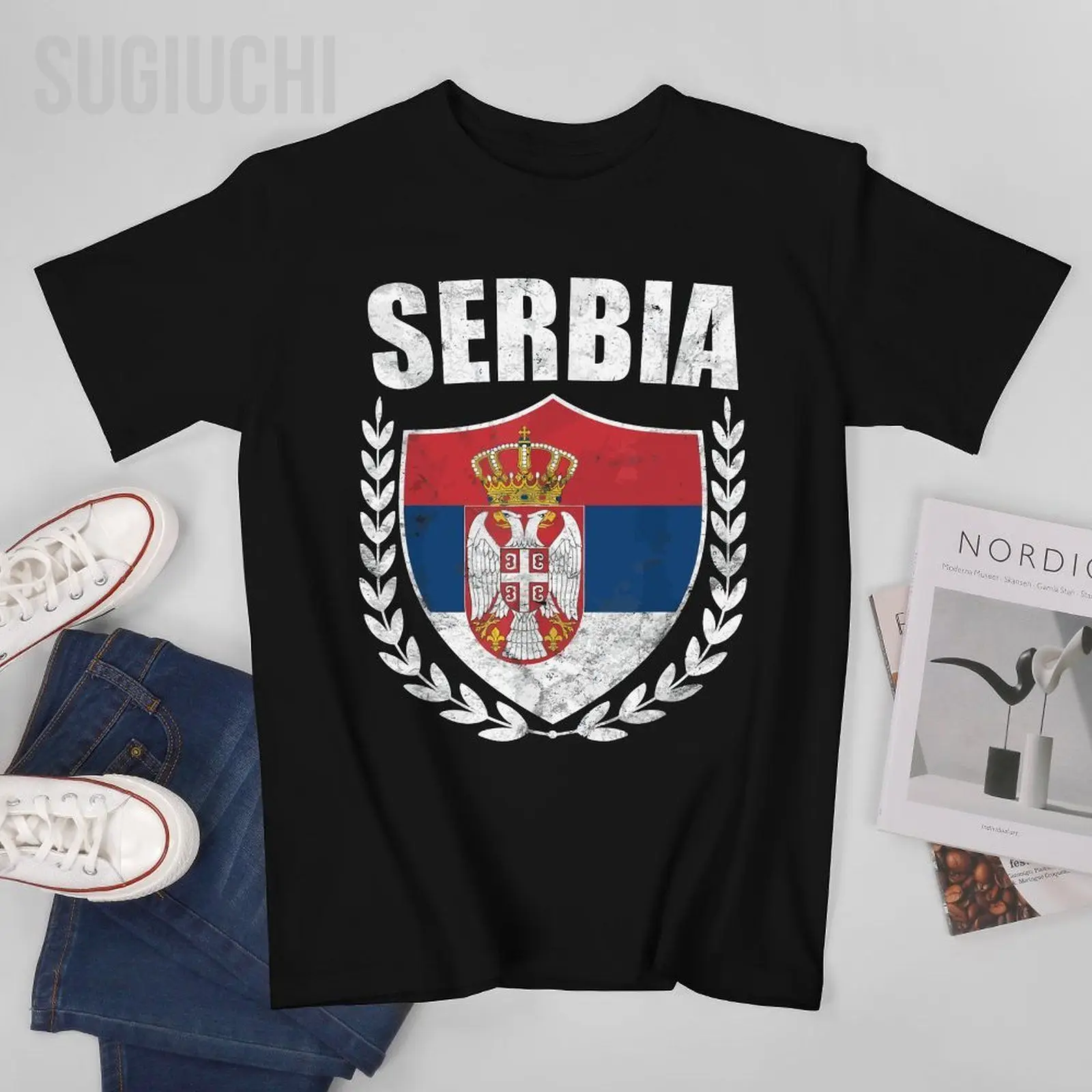 Unisex Men Serbia Flag Shield Tshirt Tees O-neck T Shirts Women Boys 100% Cotton T-Shirt