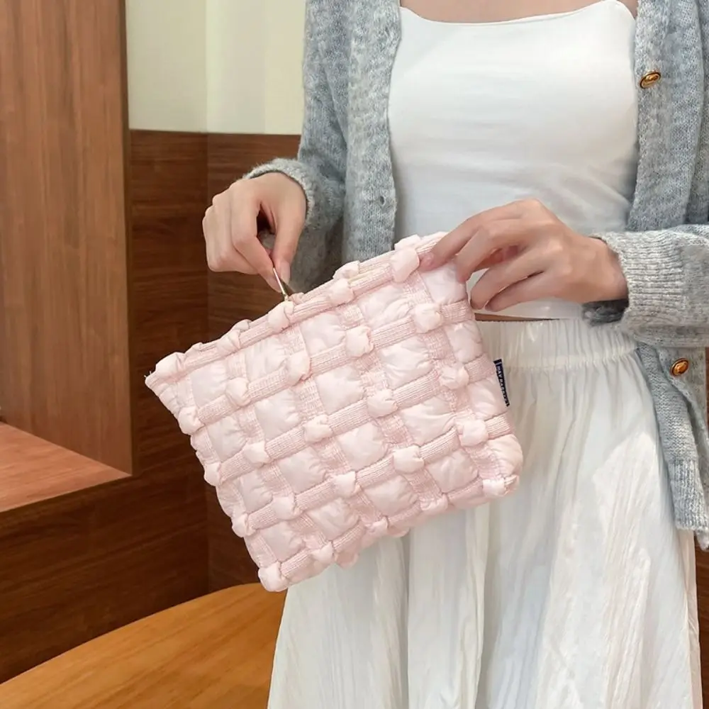 Cute Solid color Bubble Makeup Bag Zipper Large Capacity Cloud Clutch Bag Organizer Korean Style Cosmetic Bag Girl