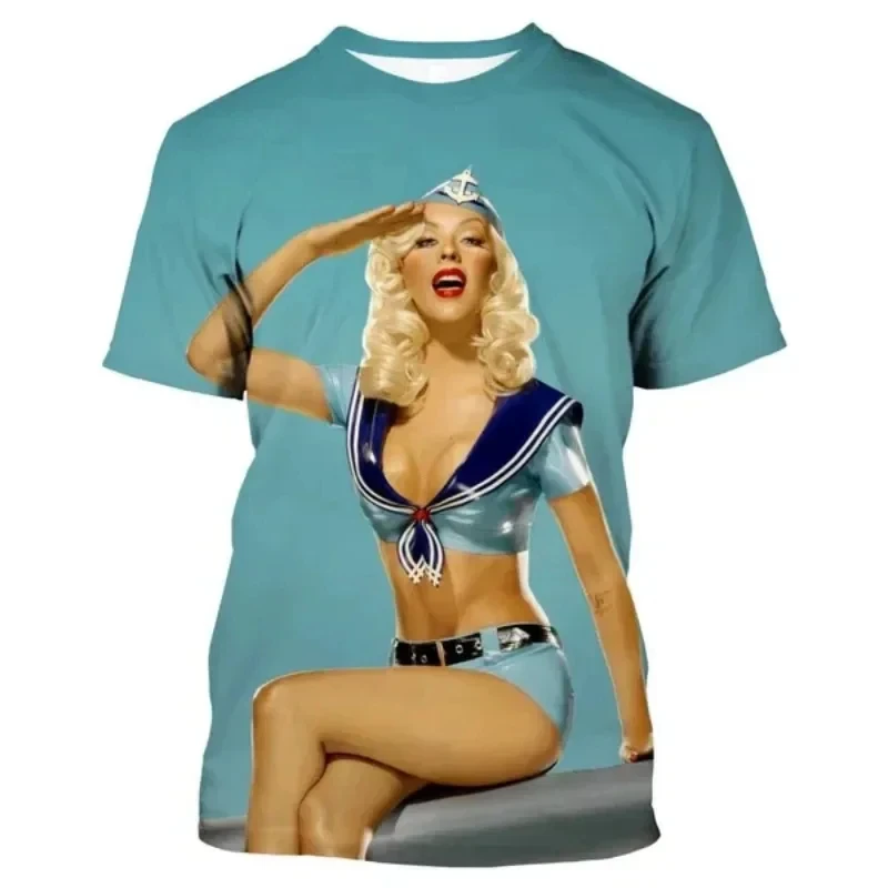 Singer Actor Christina Aguilera 3D Print Men Women Short sleeve O-neck Tshirts Hip Hop streetwear Casual Top Unisex clothing