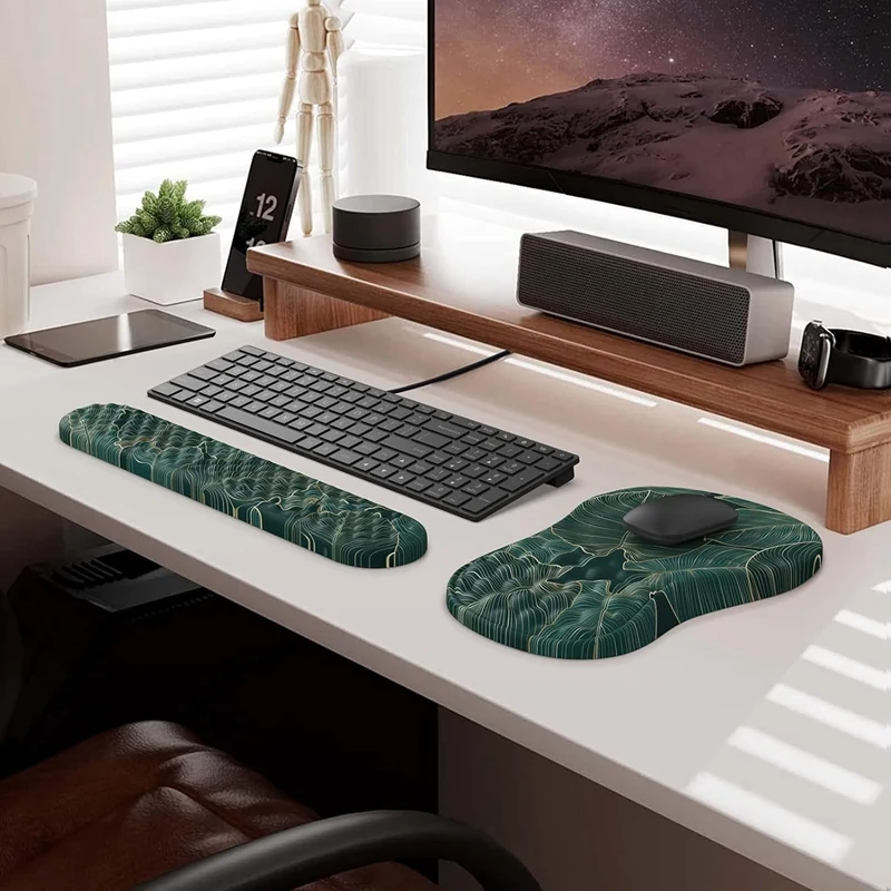 3-częściowa ergonomiczna podkładka pod mysz z podpórką pod nadgarstek i zestawem podkładek pod klawiaturę, podkładki pod mysz komputerową na biurko z podstawką - trwałe