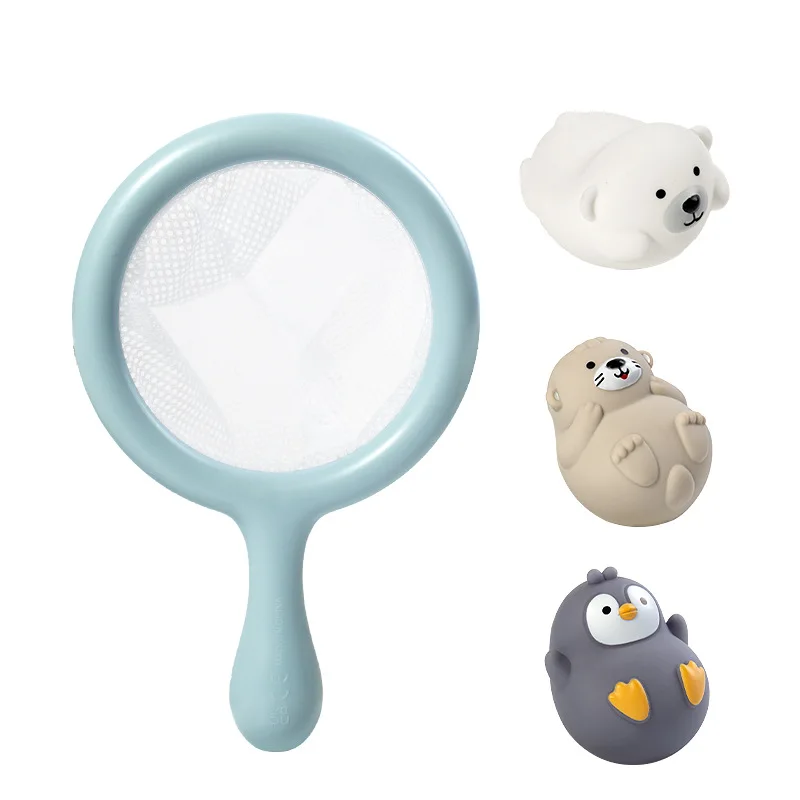 Juguete de juego de agua para baño para niños, bonito juego de pesca con red de animales, no se hunde, juguete de compañero de baño para bebé, interacción entre padres e hijos