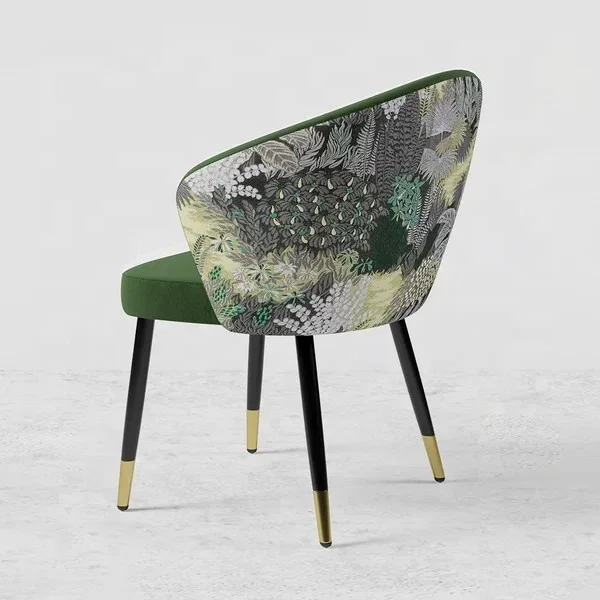 

Modern Kitchen Dining Room Green Upholstered Velvet Floral Pattern Dining Chair Retro Bedroom Makeup Chair Arm Chair