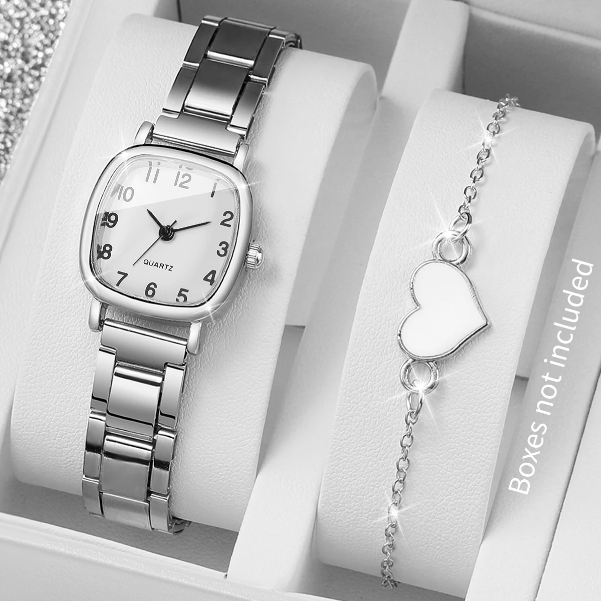 2/4PCS Fashion Square Arabic Dial Women Watches Ladies Alloy Strap Quartz Wristwatch With Heart Bracelet(Without Box)