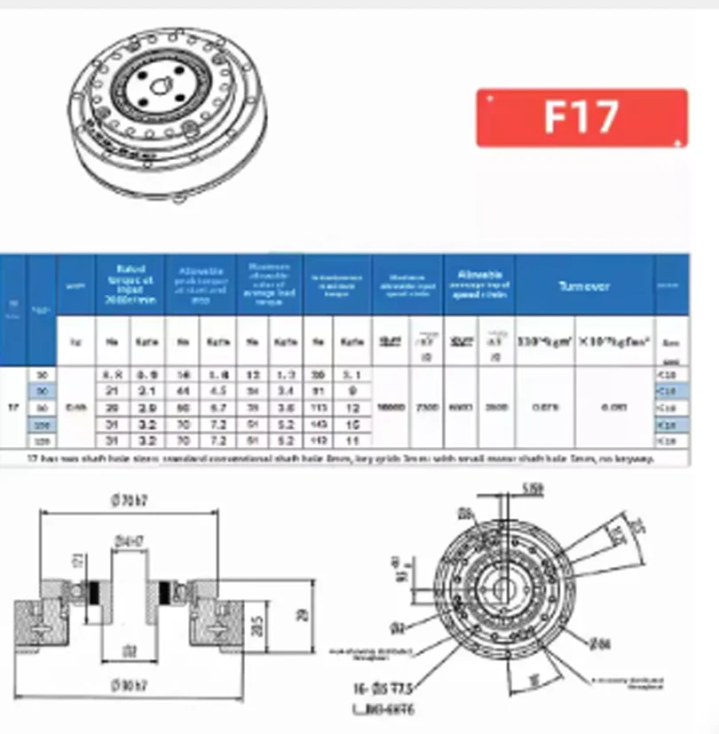 Réducteur harmonique F17 pour servomoteur 40 100W, moteur pas à pas 42, et articulation de robot