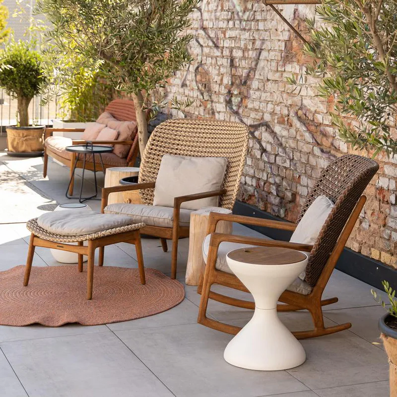 

&Nordic Farmhouse Courtyard Waterproof Leisure Single Chair Teak Solid Wood Outdoor Backrest Armrests Hotel Park Use