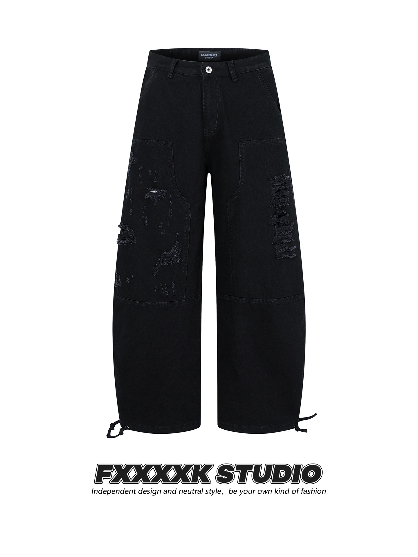 

Оригинальные джинсы FXK с дырками, свободные прямые брюки унисекс, повседневные, в стиле хип-хоп, из смесового хлопка и полиэстера, на все сезоны