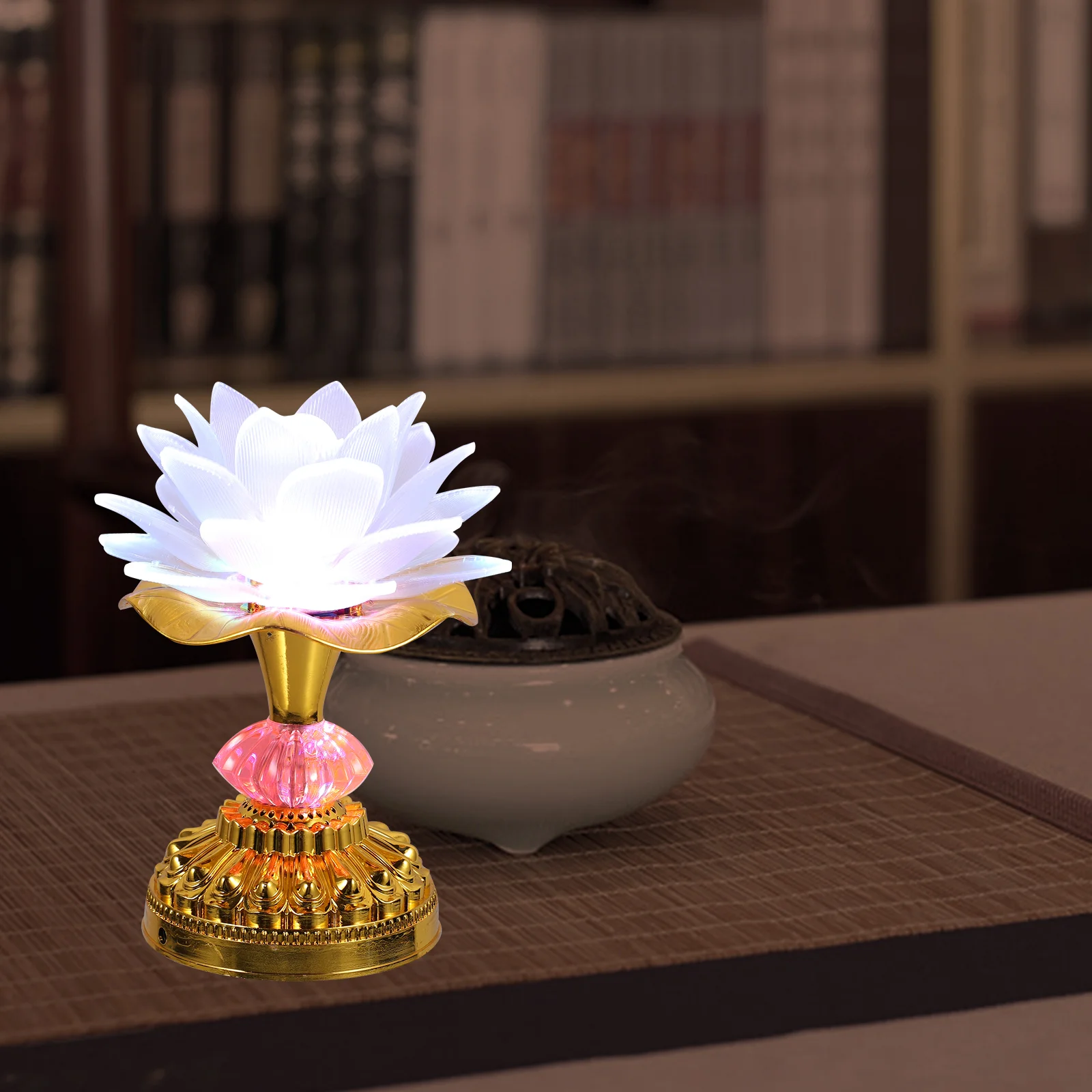 USB Colorful LED Lotus Lantern for Buddha Props Lamp Light Worship Hall Decoration Flower