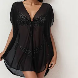 Sexy Short Sleeve See Through Top Women Mesh Sheer Tunic Beach Cover Up Female Beach Cover-ups Dress Beachwear Holiday Swimsuits