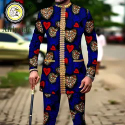 African Suits for Men Full Sleeve Embroidery Slim Fit Print Blazer and Pants Set Dashiki Outfits African Clothes Pockets 2416082