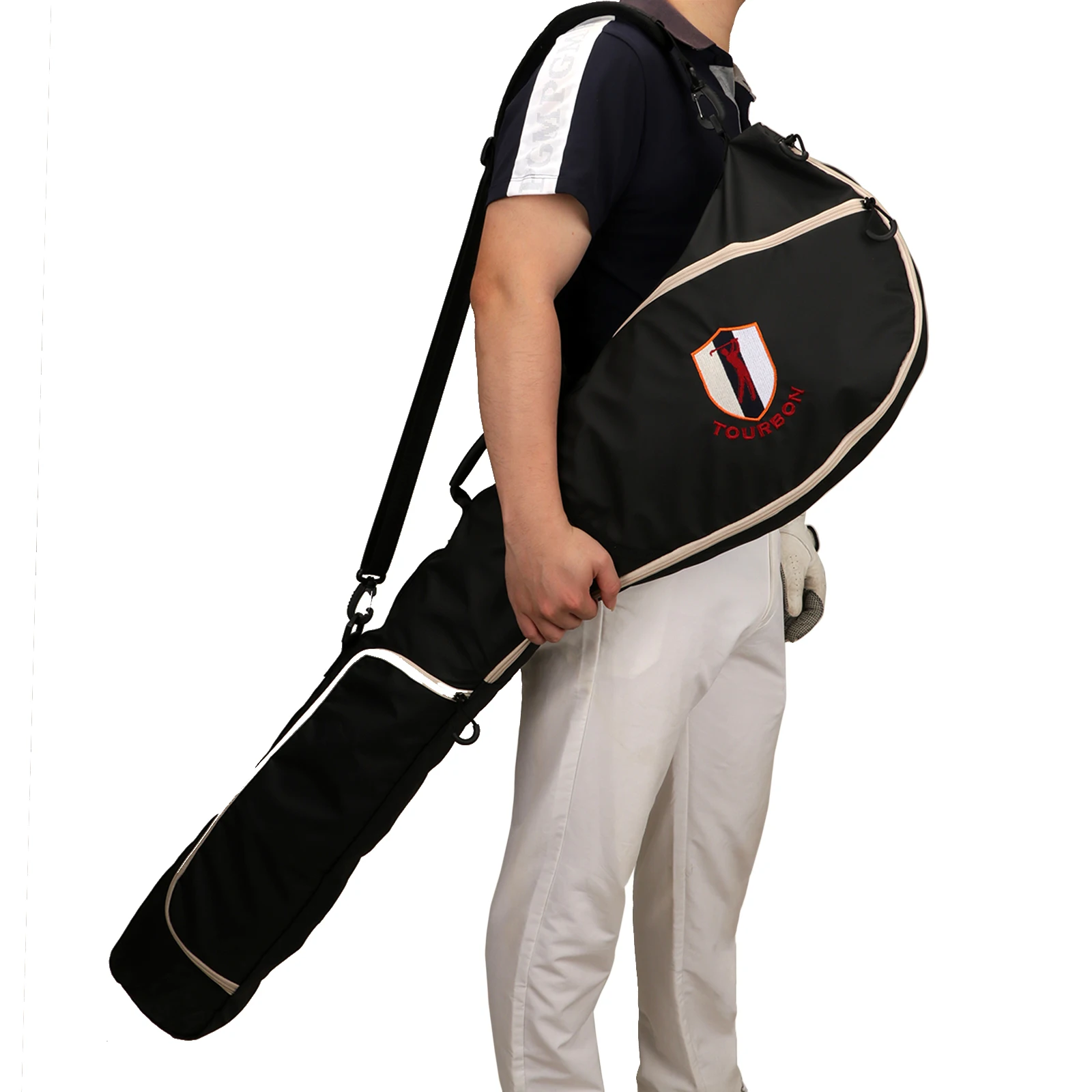 Tourbon Golf Clubs Bag Nylon Golfing Carry Bag Lightweight Sunday Bag Travel Pack for Driving Range Waterproof Black Outdoor