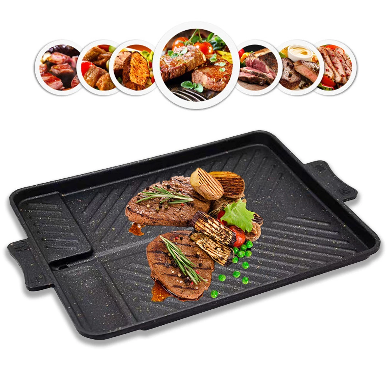 KOSUN Koreanische Grillpfanne Barbecue Guipan Gussaluminium Dreifach-Flachbett-Fleischbällchen Steaktopf Haus Kartonofen Outdoor Indoor