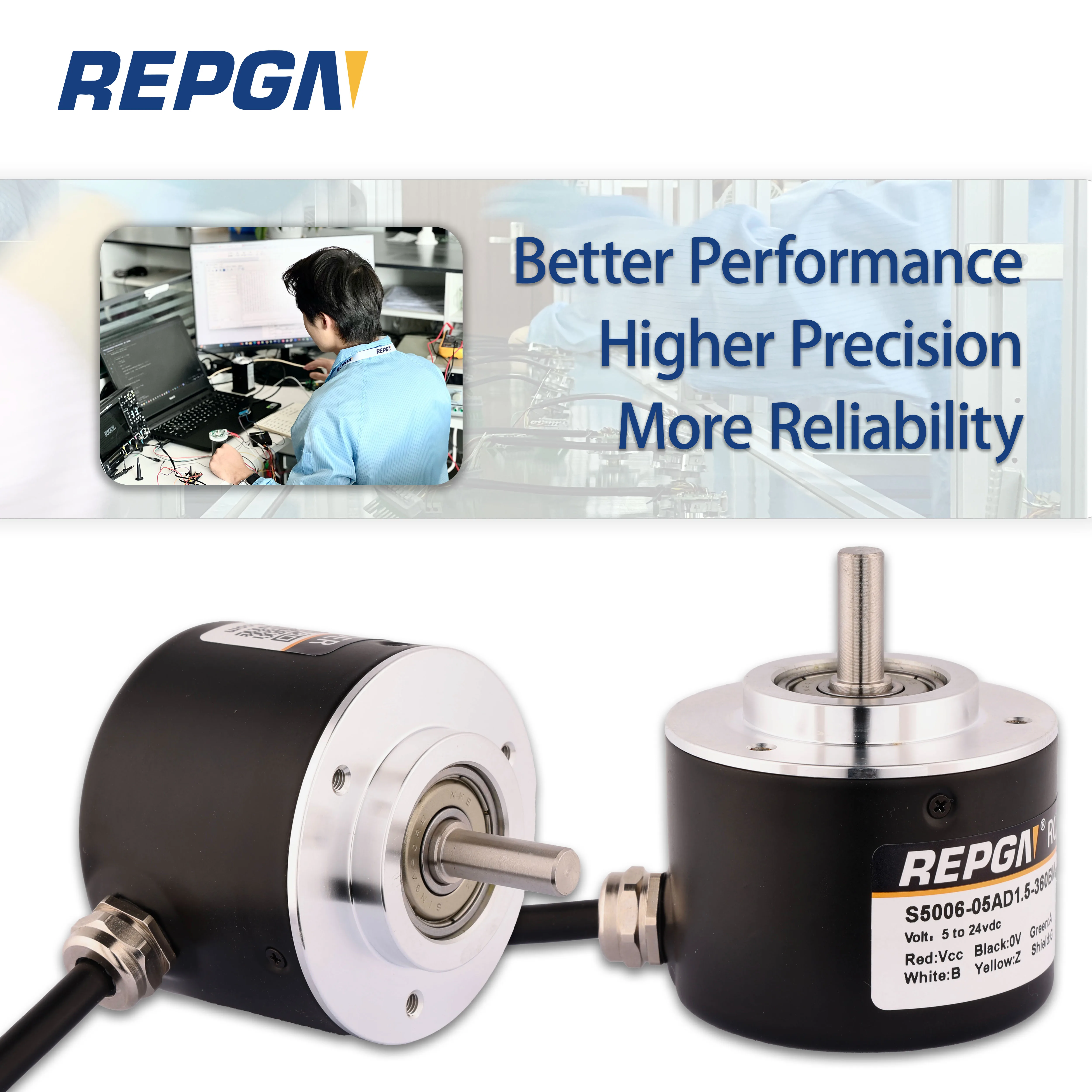 S5006 Replace HE50B-8-1024-3-1-24 DC5-26V IP65 8mm Solid Shaft Optical 1024 Rotary Encoder Push-pull ABZ Phase Speed