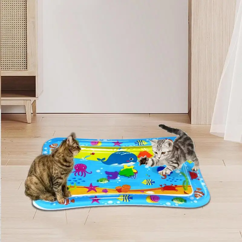 Inflatable Water Play Mat Tummy Mat Interactive Cat Toy Sensory Toys Promote Development Activity Center Mat 50 X 70Cm Motor