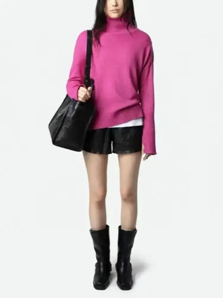 

Cross-border e-commerce RQAngel24 new Autumn and Winter star shoulder buckle cashmere turtleneck sweater