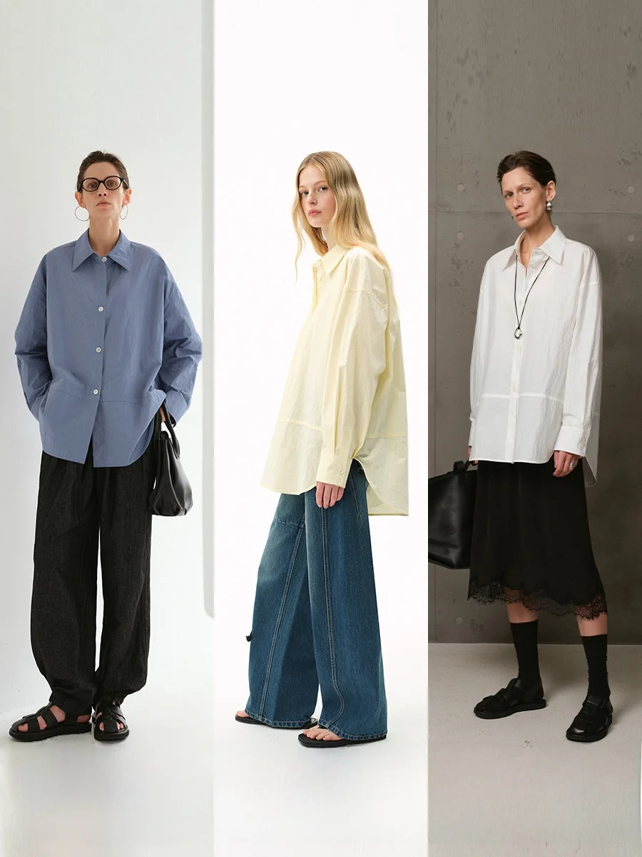 

Classic ChicJane irt Lightweight Paper Feel Unique Pleated Proc Deconstructed Collar Silhouette Cotton Nylon Blend