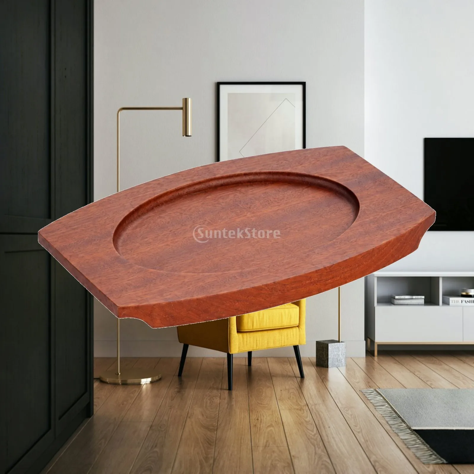 Mirror Finish Stainless Steel Serving Plate Oval Seafood Tray with Gold Handles Wooden Stand for Events
