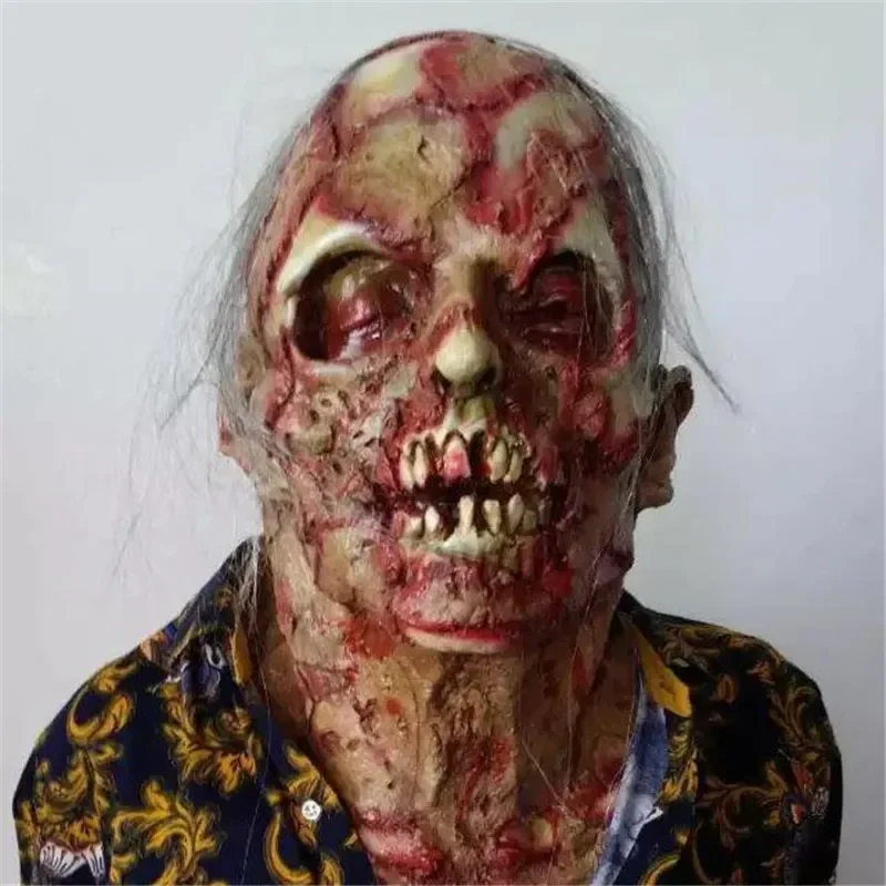 Halloween straszna maska z głową zombie Horror kostium przerażające lateksowe nakrycie głowy unisex krwawawa dorosła maskarada element ubioru rekwizyty dekoracyjne