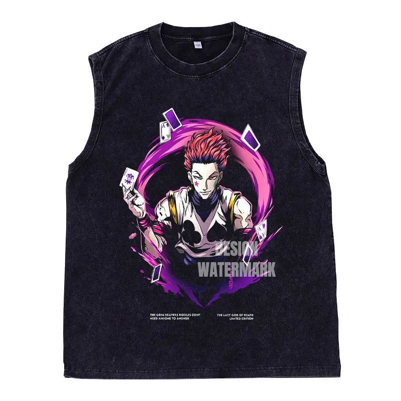 Bandai аниме Hisoka майки винтажные мытые H-Hunter X H-Hunter жилет манга Курапика Neferpitou Killua футболки мужские 100% хлопок