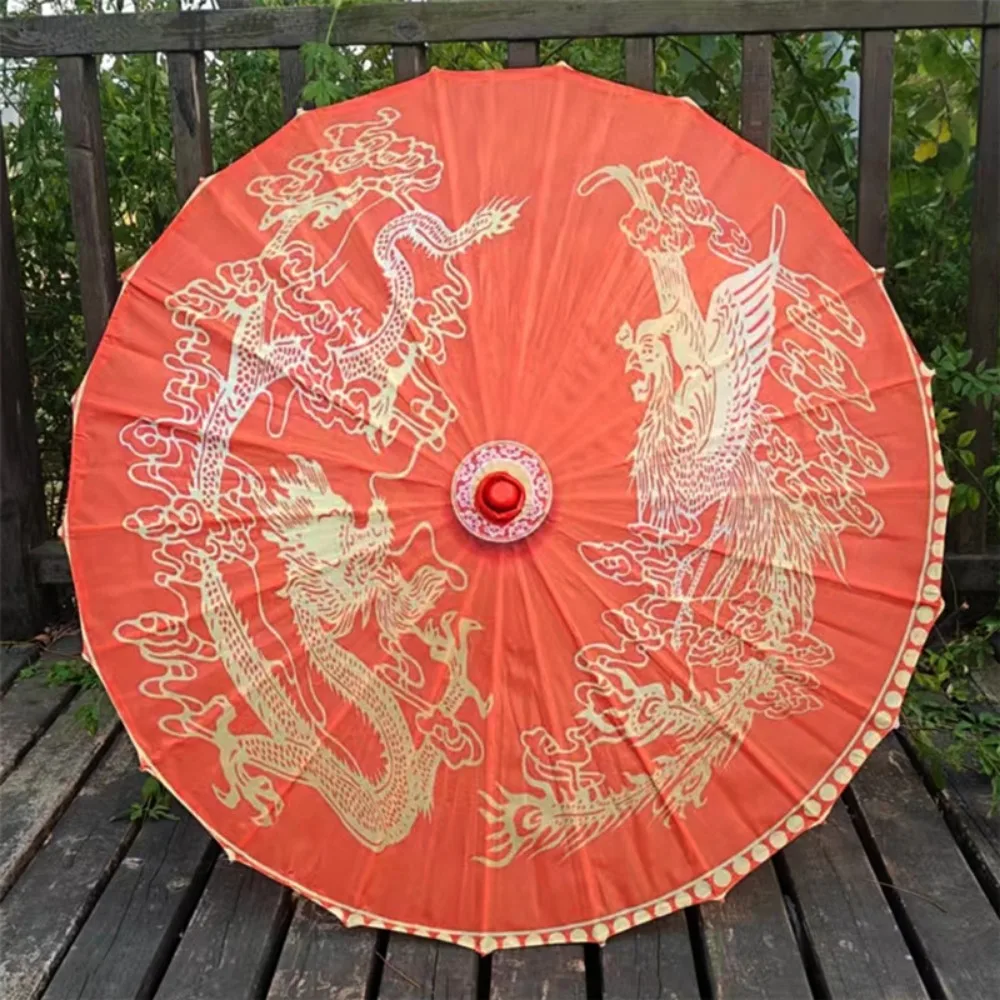 Chinese Antique Wedding Bride Oiled Paper Umbrella 56cm 10 Colors Decorative Umbrella Dragon and Phoenix