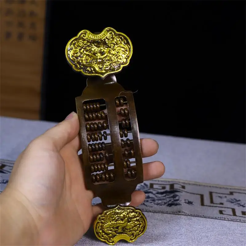 

7-дюймовая китайская антикварная коллекционная фигурка из чистой латуни с позолотой, изображающая дракона и феникса, абакус, для декора офиса и дома, ремесленное украшение, фэн-шуй