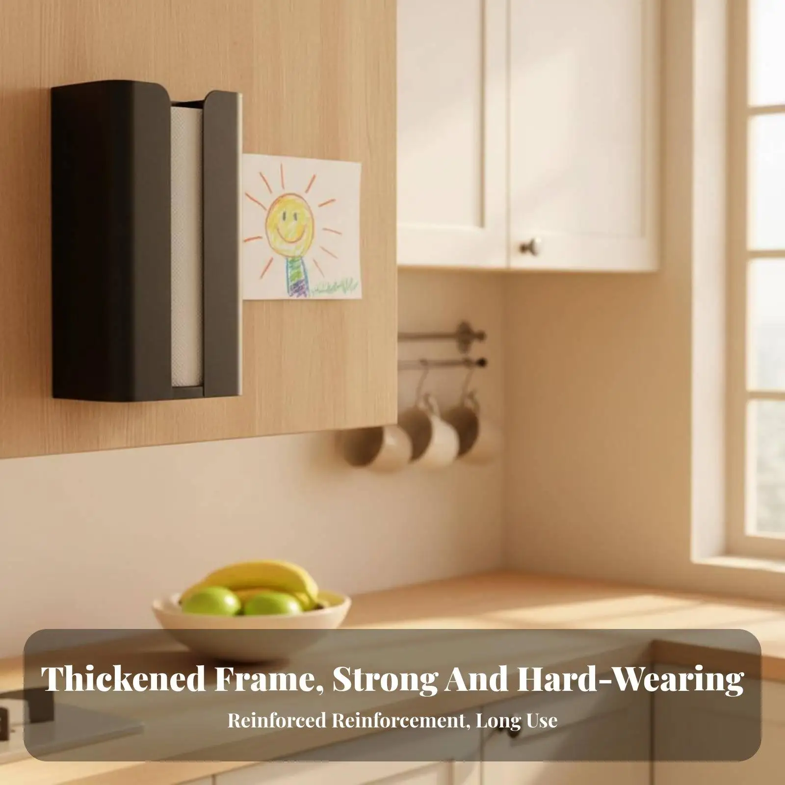 Under-Cabinet Paper Holder Nodrill Installation Tissue Dispenser Space-Saving Hanging Rack for Residents, Students, Kitchen,