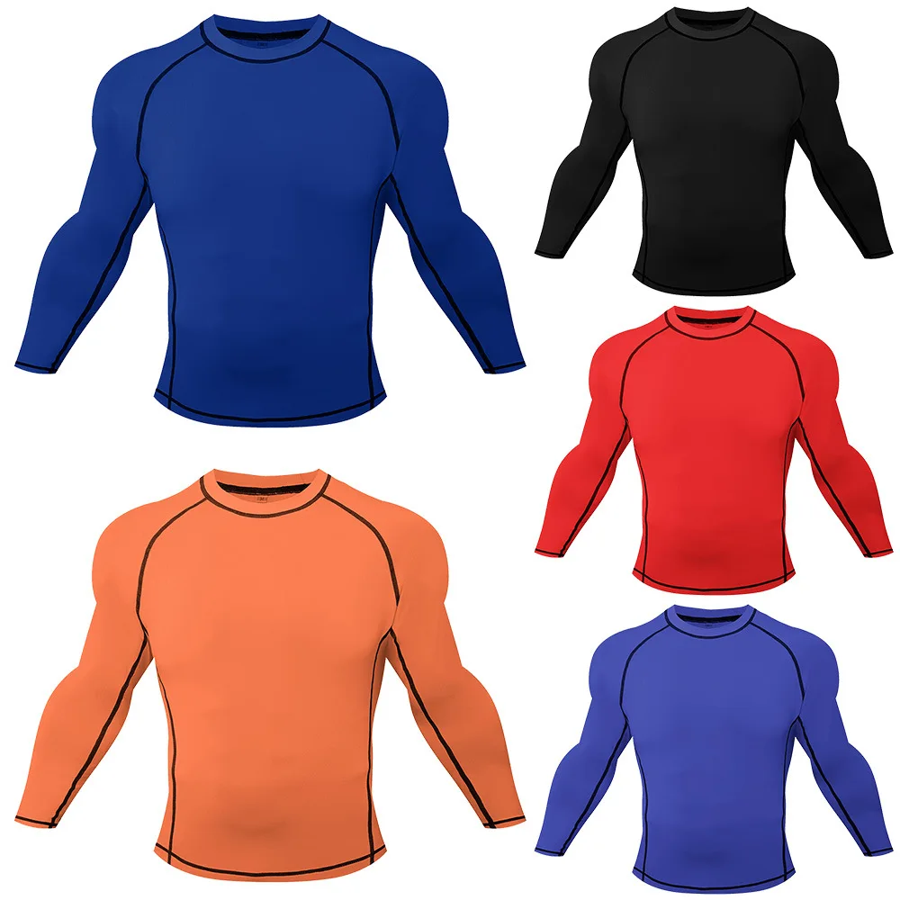 

Мужская спортивная футболка для бодибилдинга, быстросохнущая, компрессионная, с длинным рукавом, для тренировок, бега, ММА, фитнеса, спортзала