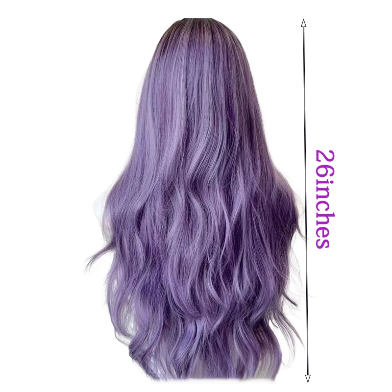 26 بوصة متدرجة رمادي-أرجواني أبرز الشعر الطويل المجعد مع الانفجارات، مناسبة للنساء اليومية حزب تأثيري هالوين لوليتا شعر مستعار #4