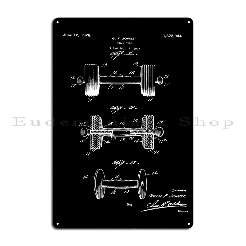 Dumbbell Weightlifting Patent Print 1928 Metal Sign Personalized Party Plates Rusty Kitchen Customized Tin Sign Poster