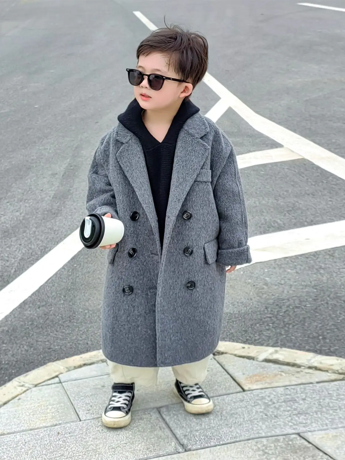 2026 New Boys Wool Trench Coat Autumn Winter Mid Length Korean Style Fashion Outerwear Kids Jacket