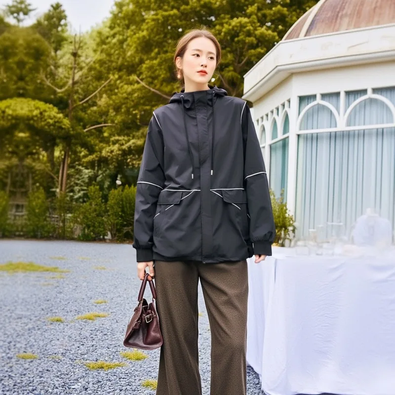 150Kg Plus Size Women\'s Bust 160 Spring Autumn Contrast Color Hooded Trench Coat   Loose Casual Jacket 5XL 6XL 7XL 8XL 9XL