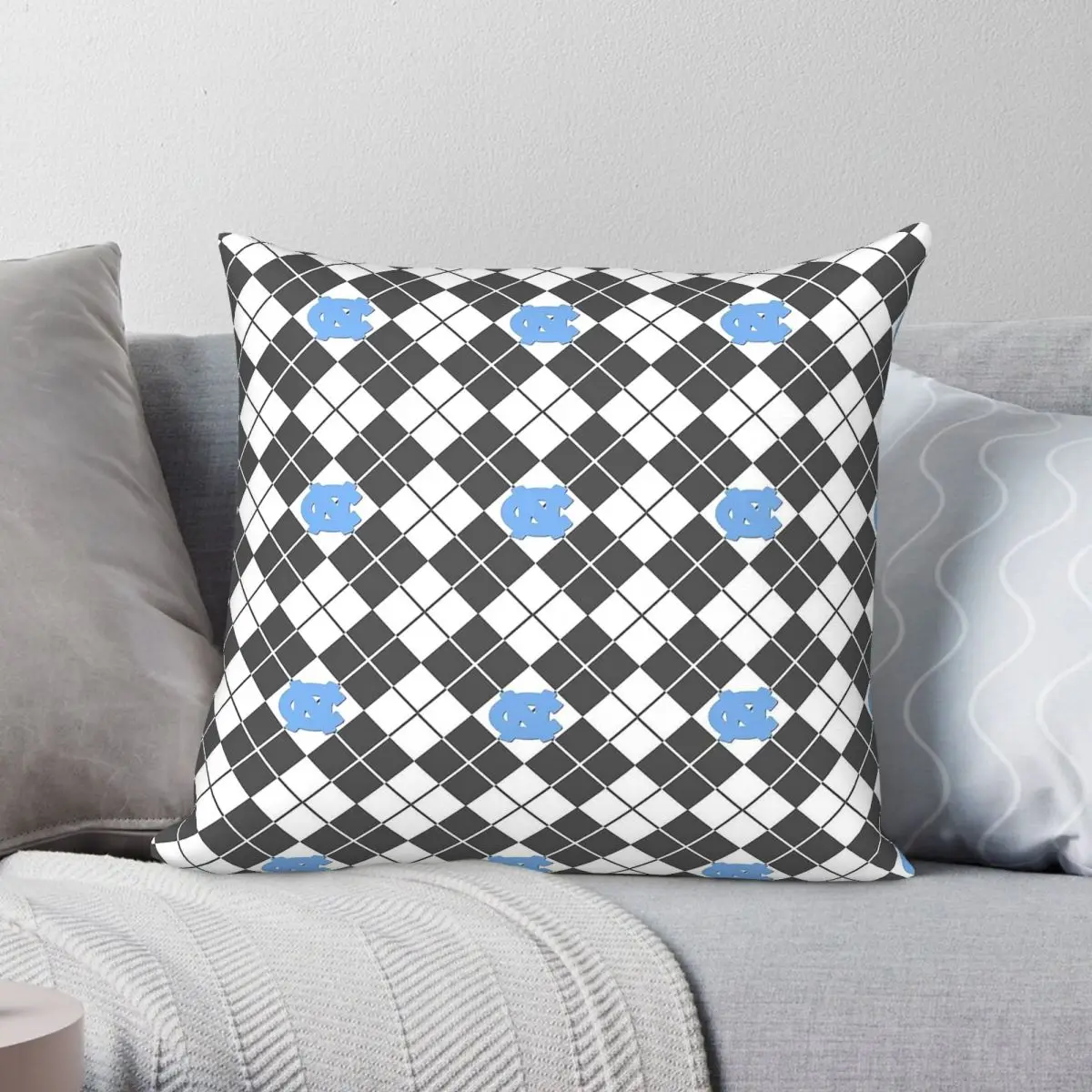 Gray Heel Argyle Square Pillowcase Polyester Linen Velvet Printed Zip Decor Throw Pillow Case Sofa Seater Cushion Cover