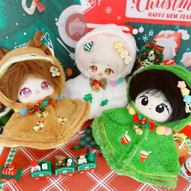 

20cm Cute Idol Doll Kawaii Christmas Tree Elk Snowman Coat Plush Cotton Doll Anime Xmas Style Soft Set Clothes Accessory DIY Toy