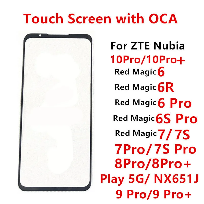 Front Glass For ZTE Nubia Red Magic 10 9 Pro Plus 8 6 6R 6S Pro 7 Pro Play Touch Screen LCD Display Out Panel Repair Parts + OCA