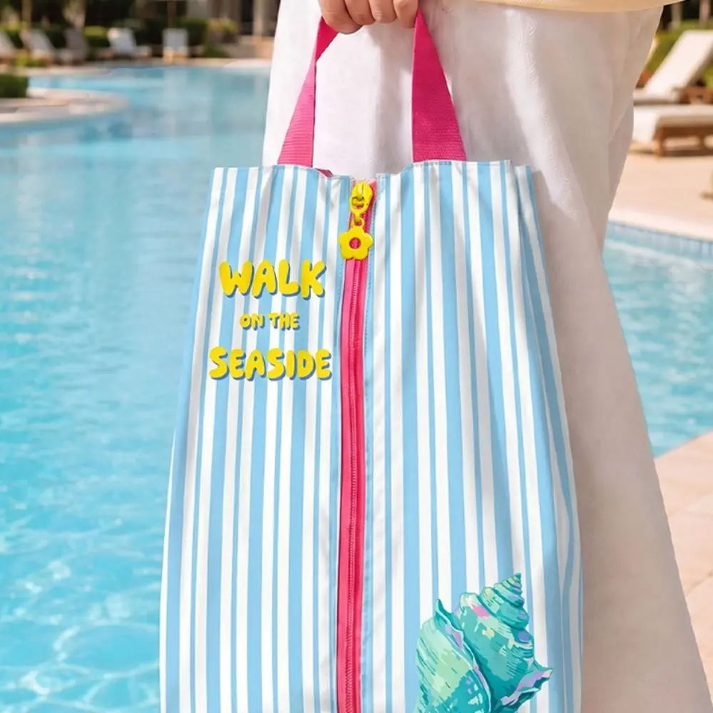Breathable Shoes Storage Bag Zipper Closure Striped Pattern Travel Shoe Bag Lightweight Carrying Handle Shoes Organizer