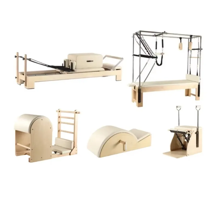 5 Pcs Yoga Pilates Set Wood Pilates Reformer Training Bed Accessory for Gym Fitness Body Shaping Exercise Home Studio Use