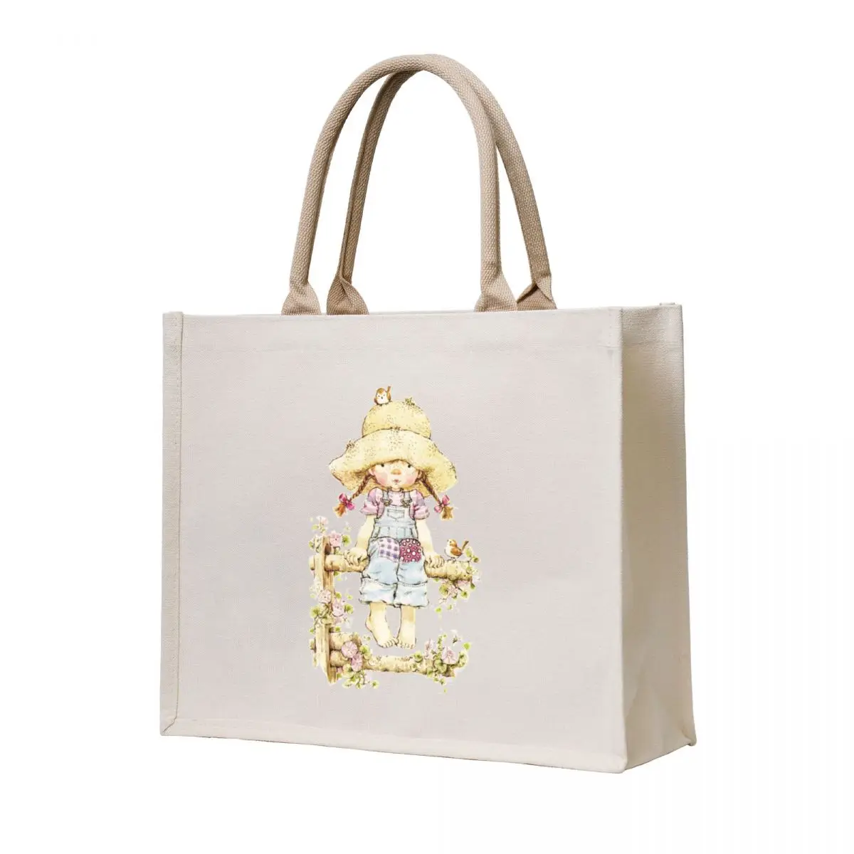 

Sarah Kay - Girl sitting on a fence with birds Tote Bag shoping bag eco bag folding eco pack Eco