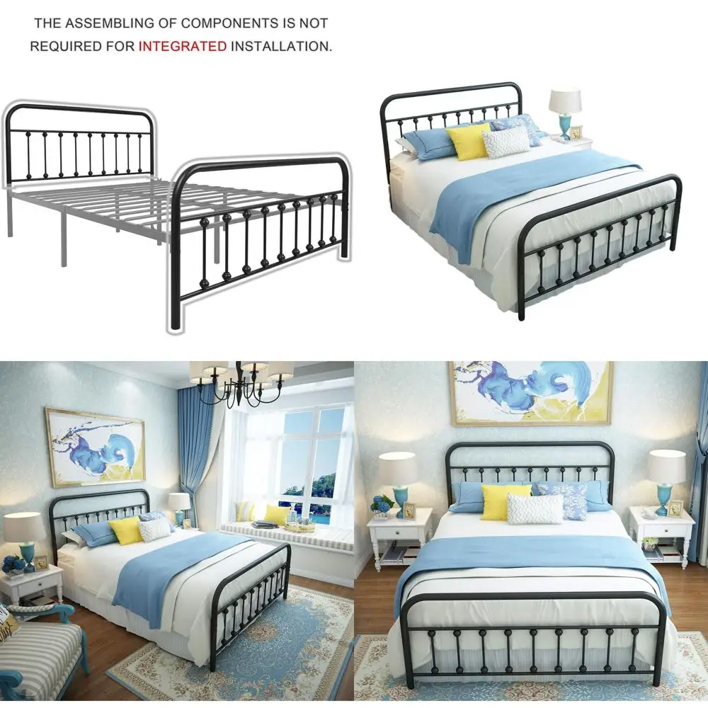 إطار سرير معدني كوين على الطراز الفيكتوري العتيق مع لوح أمامي ولوح للقدمين وتخزين تحت السرير، لا حاجة إلى صندوق زنبركي، أسود #1