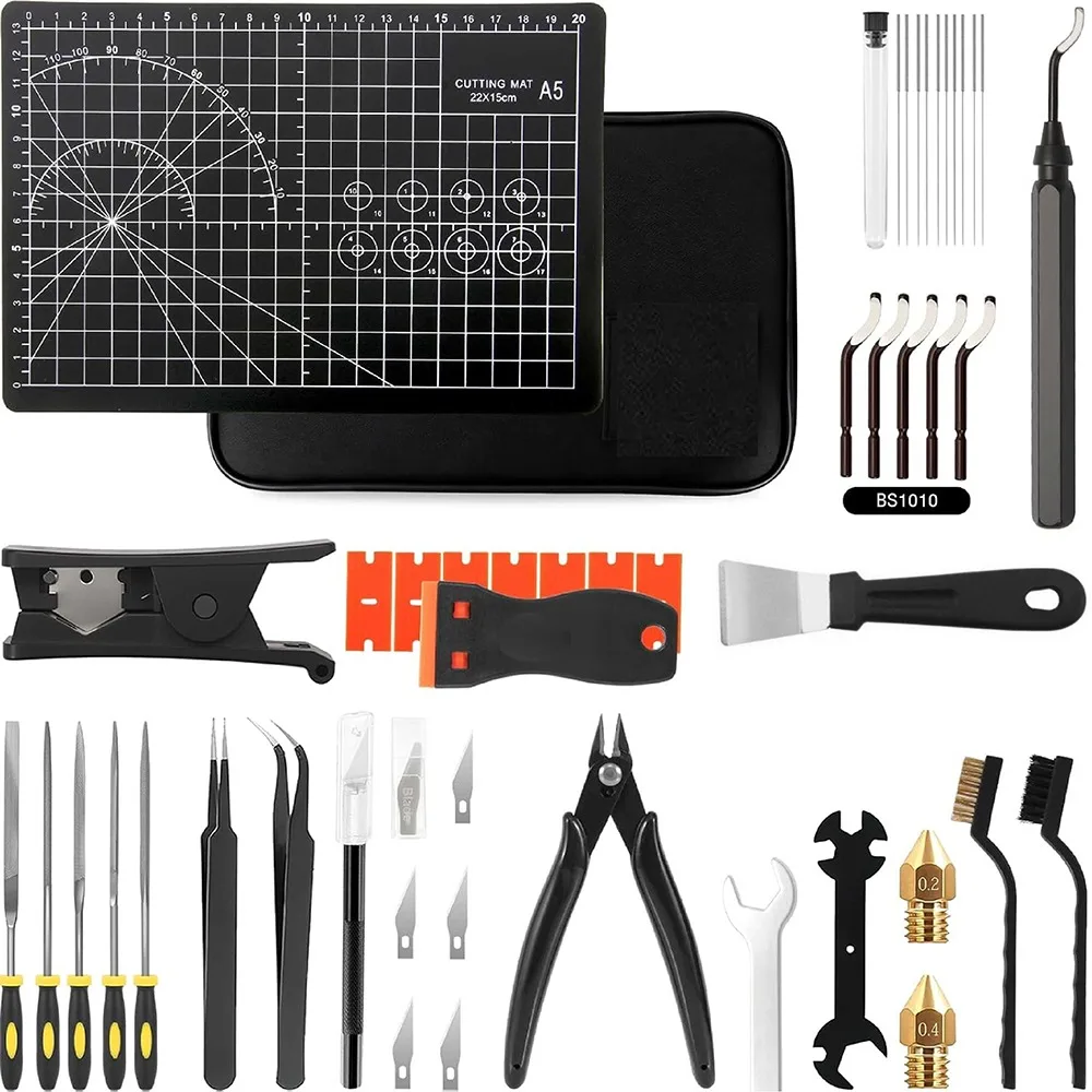 

52-in-One Professional 3D Printer Tools Kit for All FDM/SLA Printers Deburring Tool Nozzles Scrapers Files Set PTFE Tube Cutter