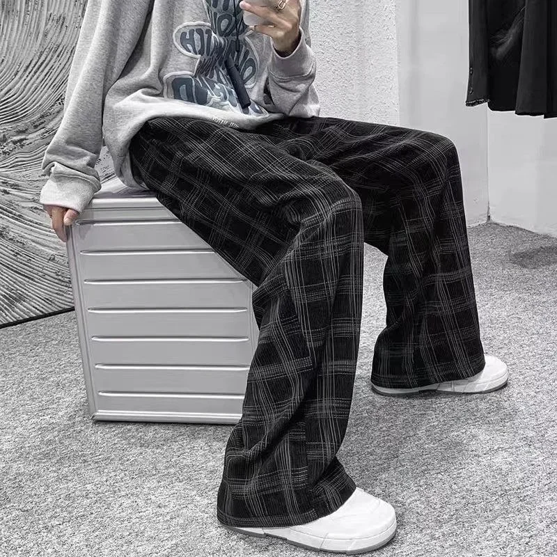 Baggy Pants Women Vintage Japan Style Artsy Mopping Draped Corduroy Plaid Trousers Clothing S-3XL Bf Couples Streetwear Hip-hop