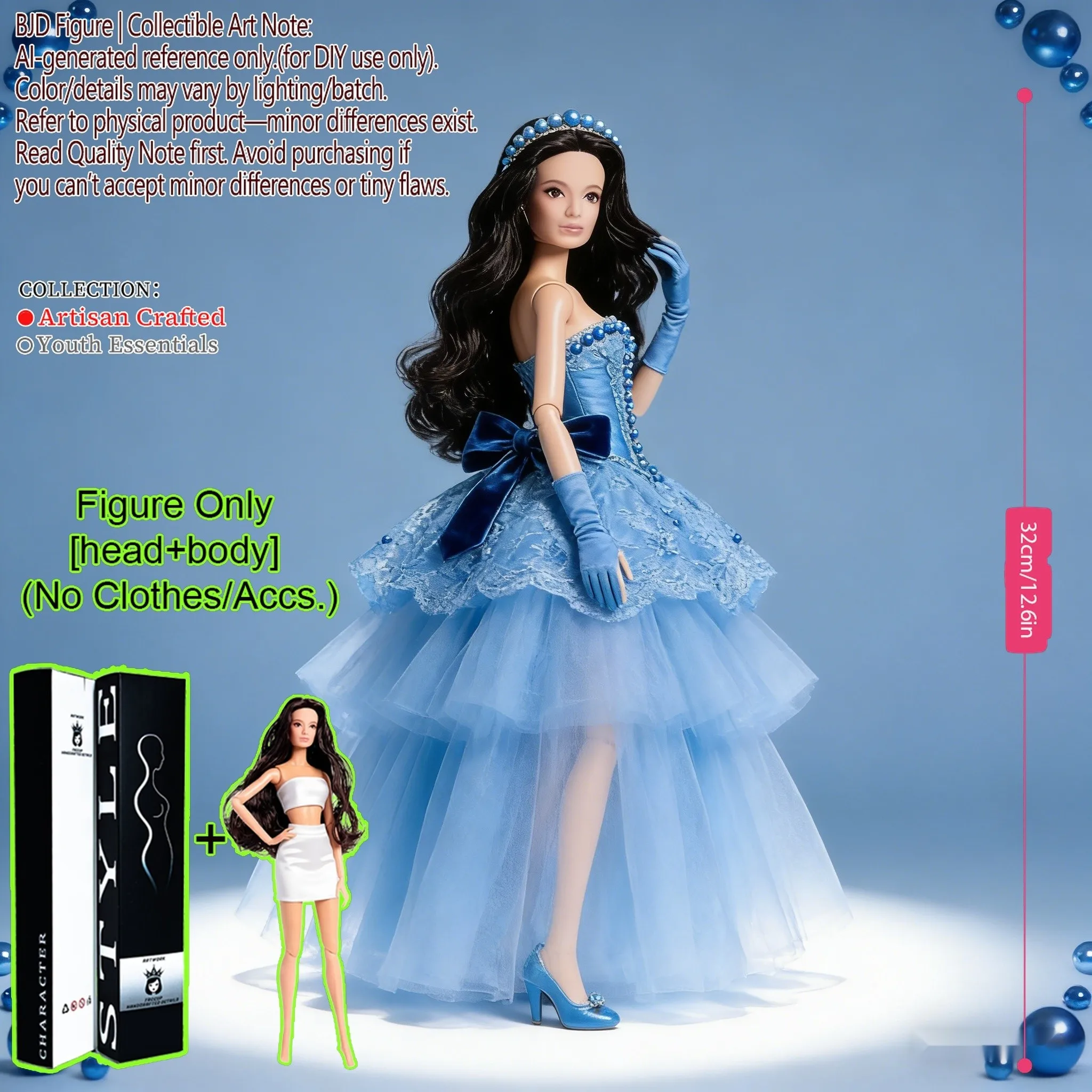 دمية BJD فائقة الجودة قابلة للتحريك بـ 12 مفصلًا، بطول 12.6 بوصة بمقياس 1/6، بجلد واقعي، الدمية فقط بدون ملابس