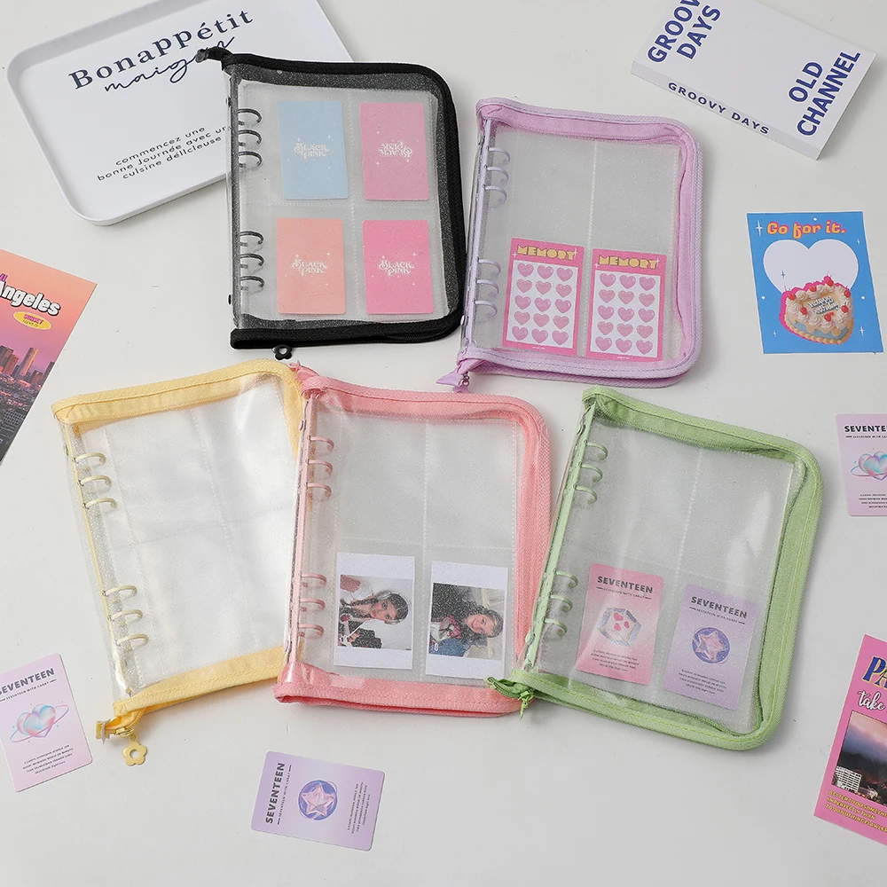 Reißverschlussalbum A5 Binder 10 Blatt Kpop Fotokarte Sammelbuch Fotokarten Organizer Notizbuch mit 10 Stück Hüllen Schulbriefpapier