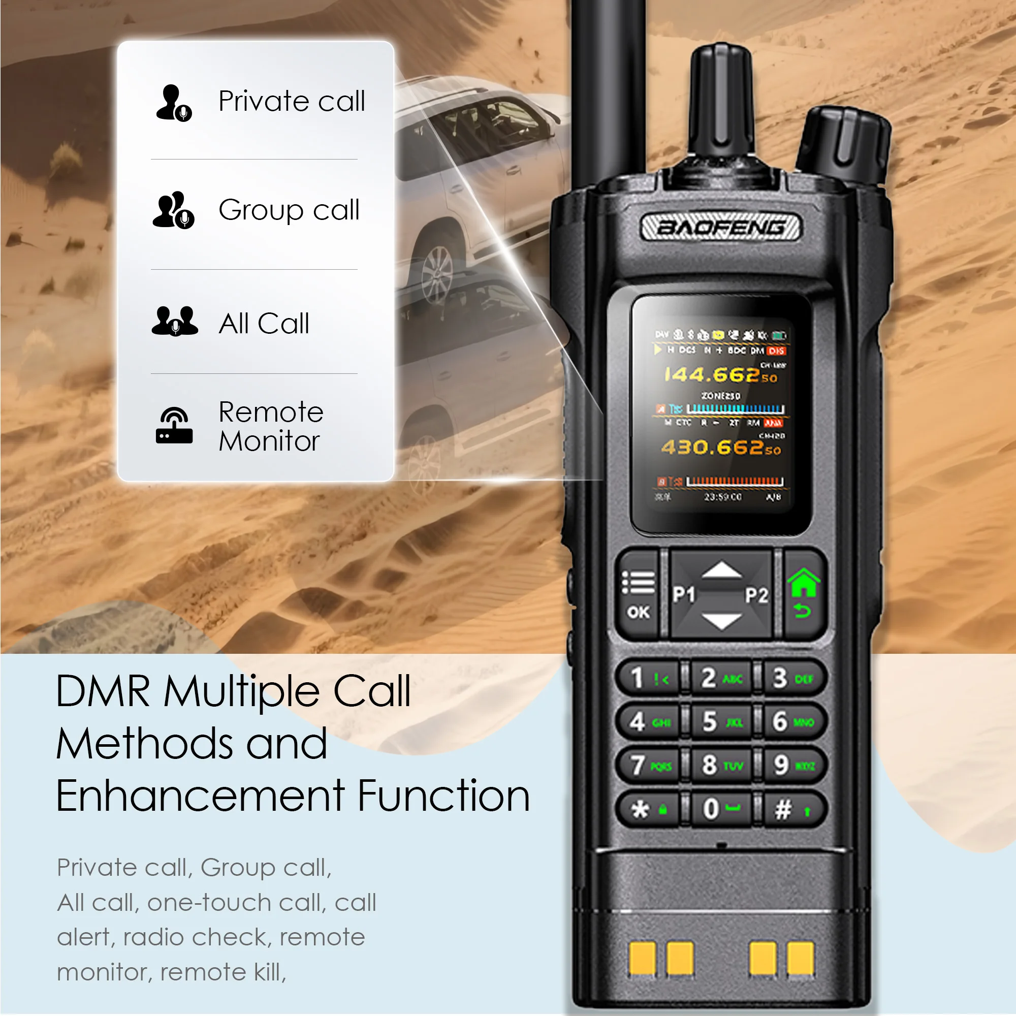 Baofeng DM32 DMR Ham Radio 10W Talkie-walkie longue portée |   VHF/UHF double bande |   GPS et USB-C rechargeables |   Radio bidirectionnelle pour Outdo