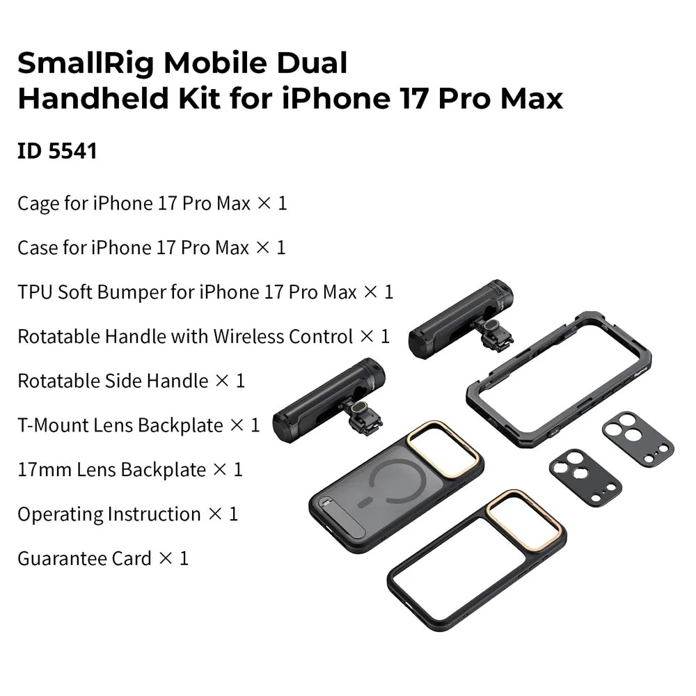 SmallRig iPhone 17 Pro Max Video Cage with T-Mount & 17mm Plate