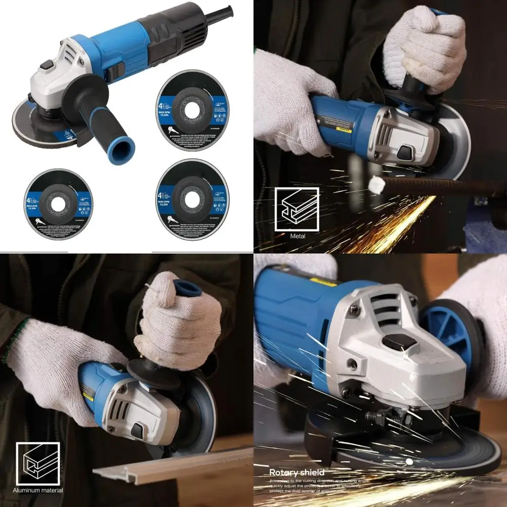 

Powerful 1400W 115mm Angle Grinder with 2 Grinding Wheels and 1 Cutting Wheel, Side Handle for Paint Removal and More