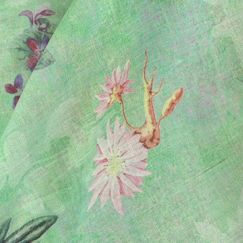 Hoge kwaliteit Ramee-doek Natuurlijk Monet-linnen Groene digitale leeuwstof voor de zomer Chinese dunne bierprint Pure Abaya-kleding