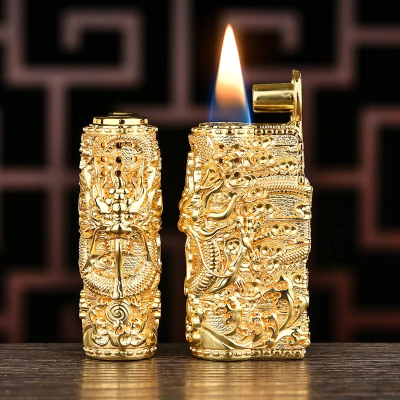 Austrian Armored Dragon Retro Oil Lighter, Windproof Flint Lighter with Creative 3D Relief Smoking Gift & Novelty Item for Men