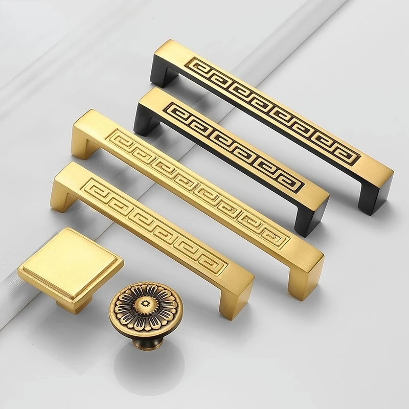 

Brass Kitchen Drawer Handles New Chinese Style Golden Furniture Handles Brass Knob for Drawers Dresser Home Accessories