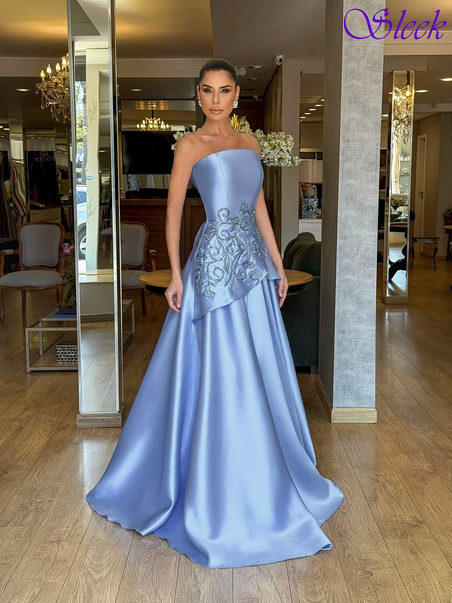 

Customized A-Line Strapless Elegant Formal Evening Dress Fashion Temperament Bespoke Occasion Gowns High Quality Party Dress